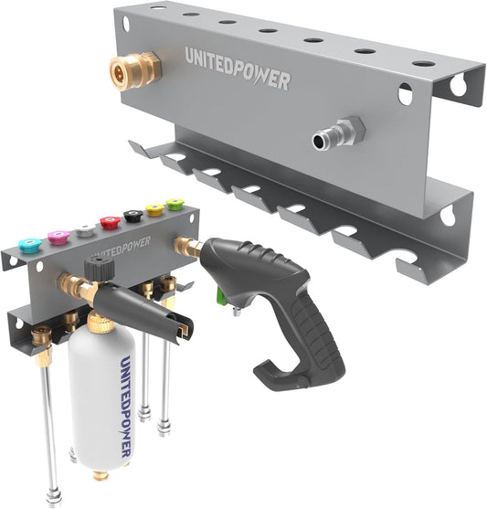 UNITEDPOWER Pressure Washer Gun Holder，Wall Mount Foam Cannon Holder，Tool Storage Rack for Pressure Washer Wand/Nozzle Tips, Car Wash Accessories Organizer, Silver