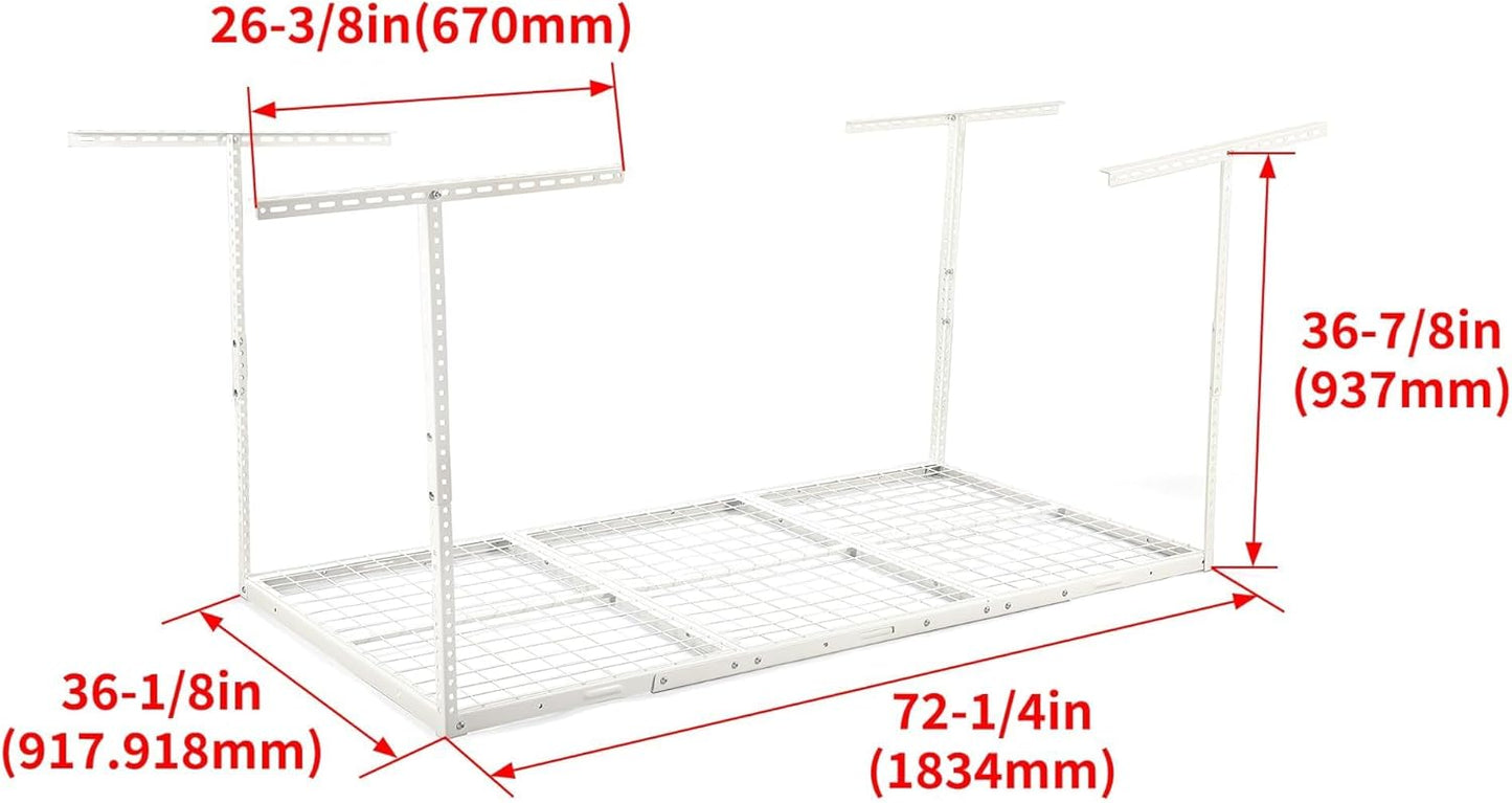 Kojem 3x6 Overhead Garage Storage Rack, 22'' to 40" Adjustable Heavy Duty Garage Ceiling Storage Racks Storage Organization System, 550LBS Weight Capacity, White