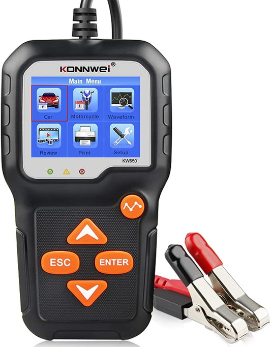 KONNWEI KW650 6V 12V Car Battery Tester, 100-2000 CCA Battery Load Tester Automotive Battery and Alternator Tester for Vehicles/Marine/Motorcycle/Lawn Mover