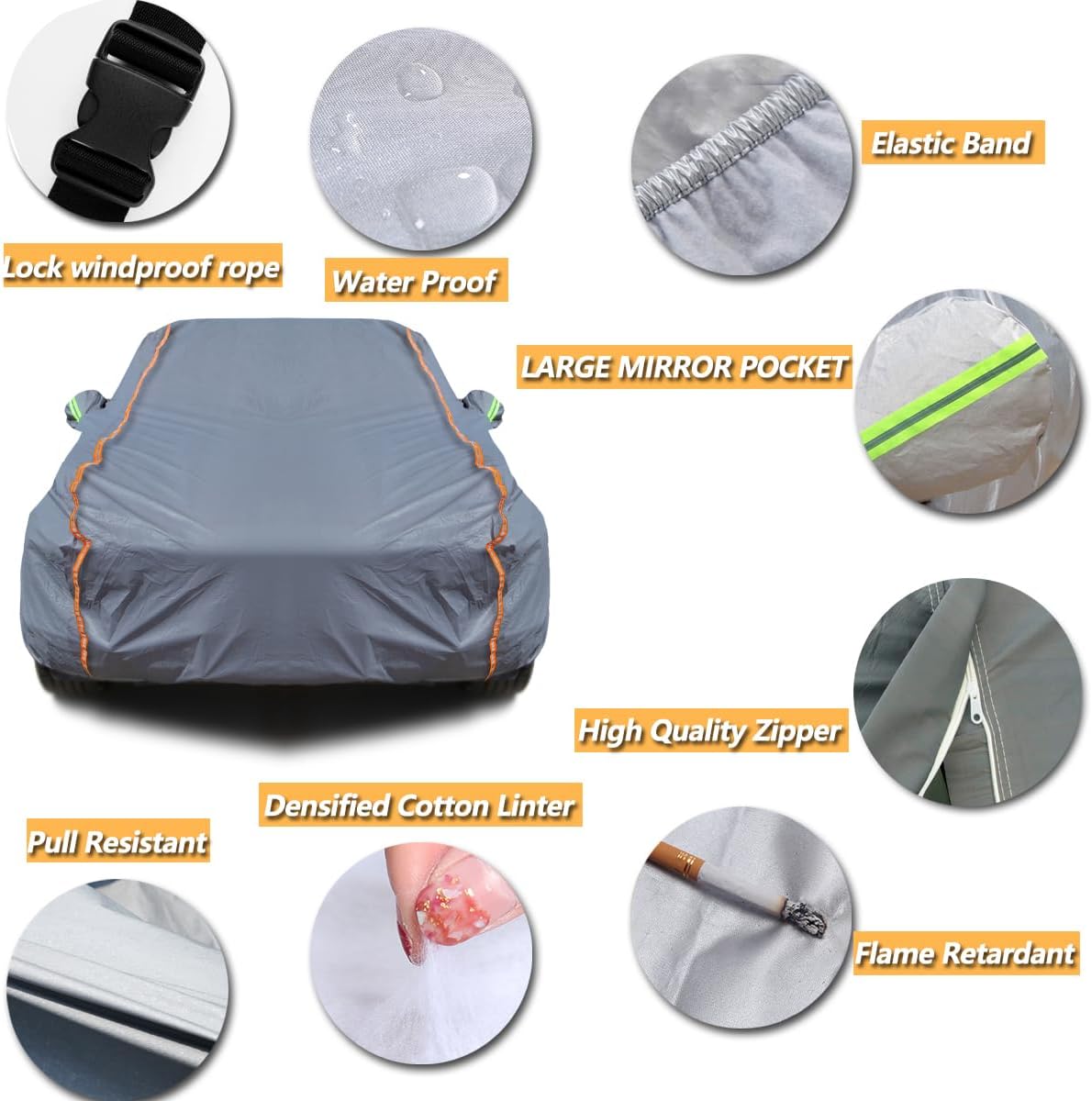 TUCAREST 6-Layers PEVA Premium Full Car Cover Fit for Sedan hatchback Pickup SUVs MPV Rain and snow protection, sun protection, UV protection, and protection of car paint surfaces-Silver Grey -Up 182"