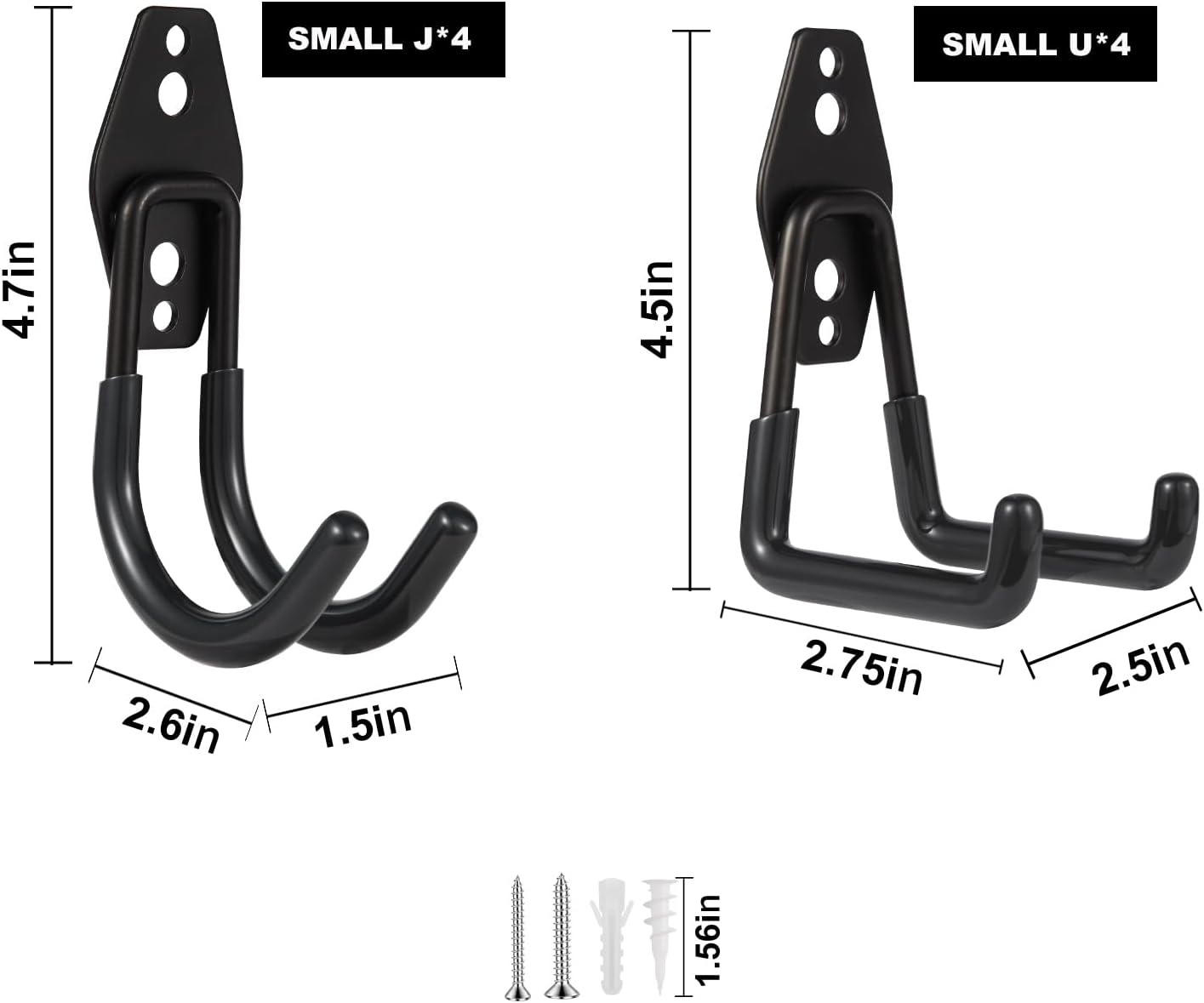 Steel Garage Hooks Wall Tool Organizer, 8 Pack Garage Storage Hook Heavy Duty Utility Storage Hangers Black for Ladders, Ropes, Garden Tools