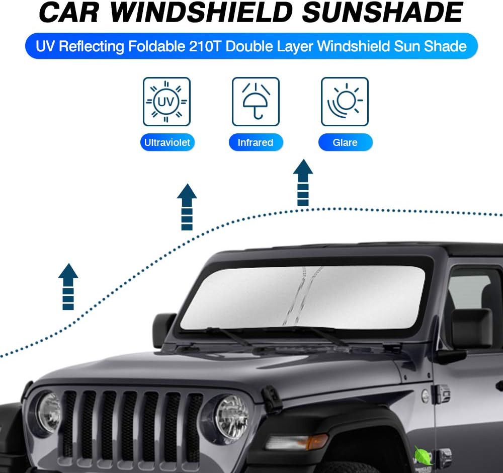 KUST Windshield Sun Shade for 2018-2023 Jeep Wrangler JL & 2/4 Door 4XE &2020-2023 Jeep Gladiator JT Front Window Sun Shade Sun Visor Protector Foldable Blocks UV Rays Keep Your Car Cool