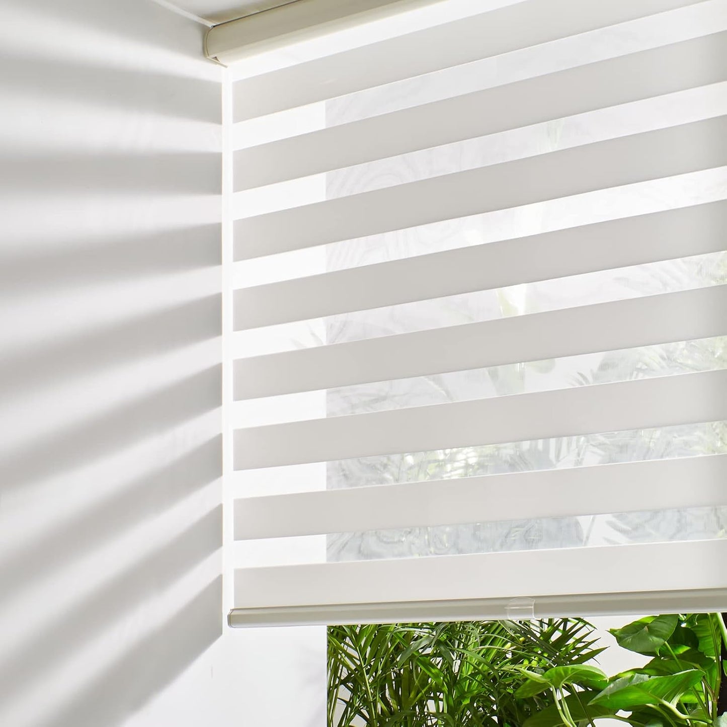 Persilux Cordless Zebra Blinds for Indoor Windows, Free-Stop Zebra Blinds Cordless, Light Filtering Sheer Shades Dual Layer for Day and Night, Zebra Roller Shades for Home (36.25" W X 64" H, White)