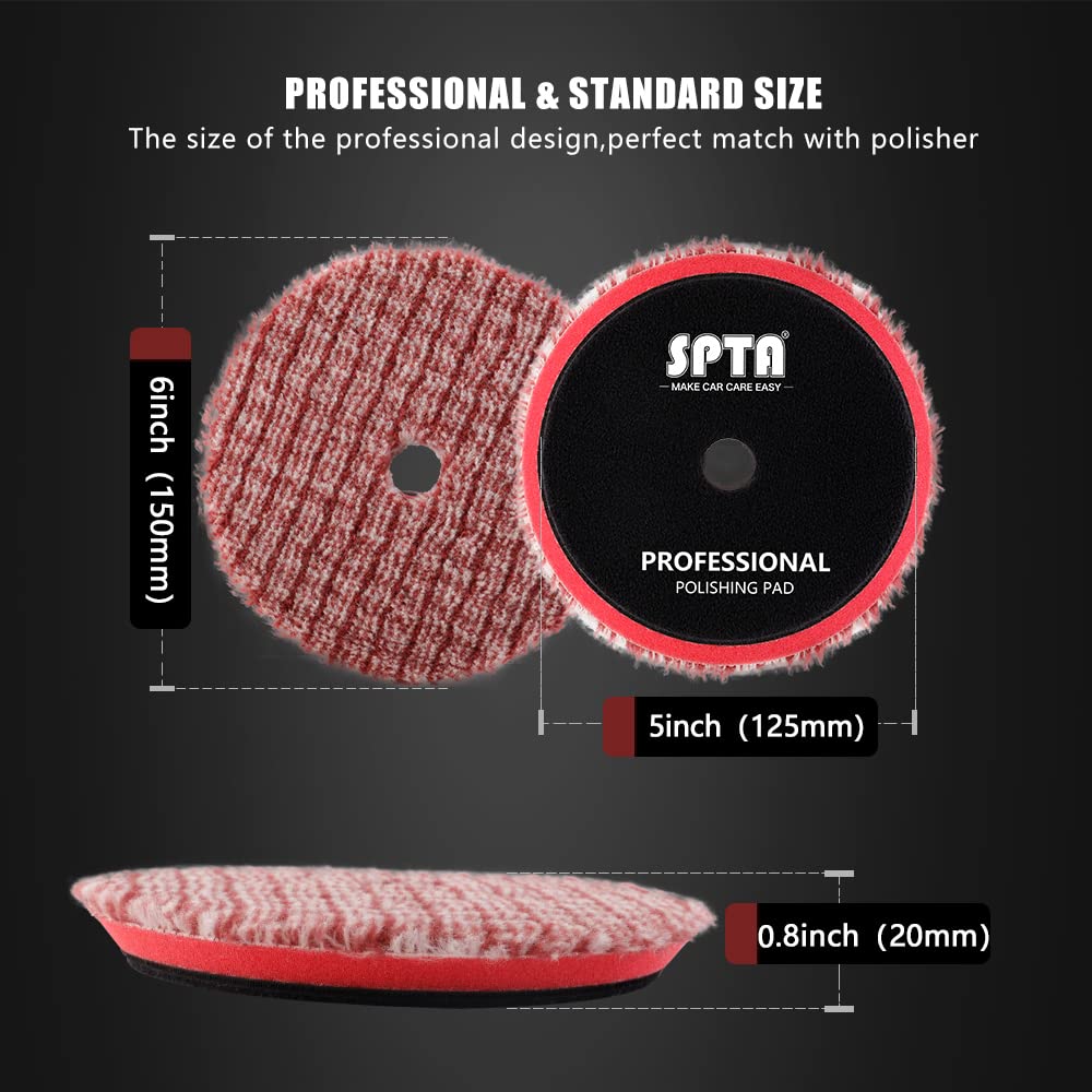 SPTA Wool Polishing Pads, 2Pcs 5 Inch (125mm) Wool Cutting Pad, Short Hair Wool Buffing and Polishing Pad Set, Wool Buffing Wheel for Heavy Cut for 5 Inch Car Polisher Polishing, Buffing and Cutting