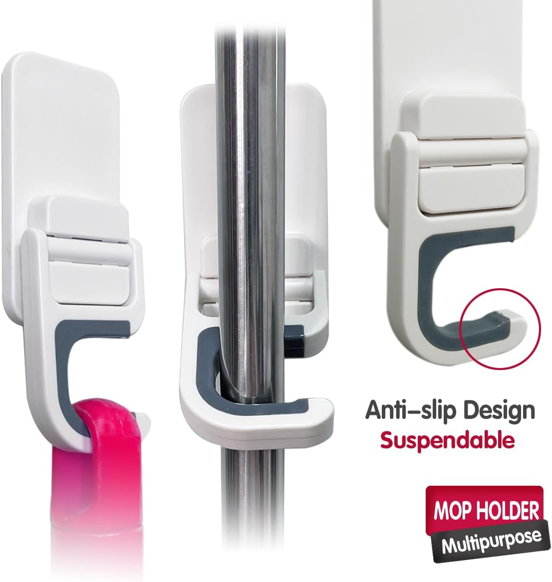 6PCS Broom and Mop Holder Wall Mount, Self Adhesive – No Drilling Broom Hanger Gripper, Organizer Rack Wall Mounted Utility Rack for Kitchen, Bathroom, Closet, Garden Garage