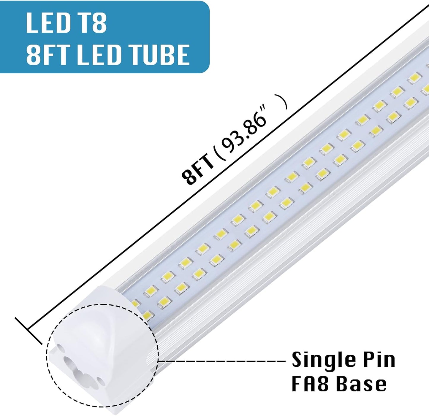 12 Pack,Led Shop Lights, 8FT Led Shop Light,100W 6000K 15000LM Clear White,Led Shop Light 8FT 110V Linkable Integrated Flat-Shape for Shop Garage,Warehouse,