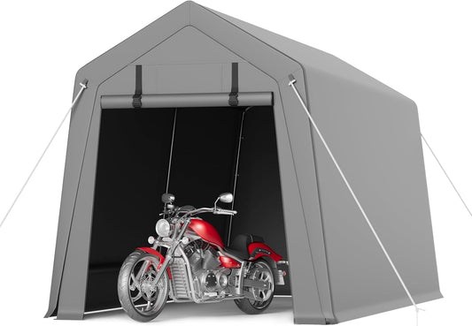 TrailBlaze 7x12ft Outdoor Portable Storage Shelter Shed, Carport Storage Shed with Roll-up Zipper Door & Vents, Heavy Duty Portable Garage with UV Resistant and Waterproof Tarp for Motorcycle