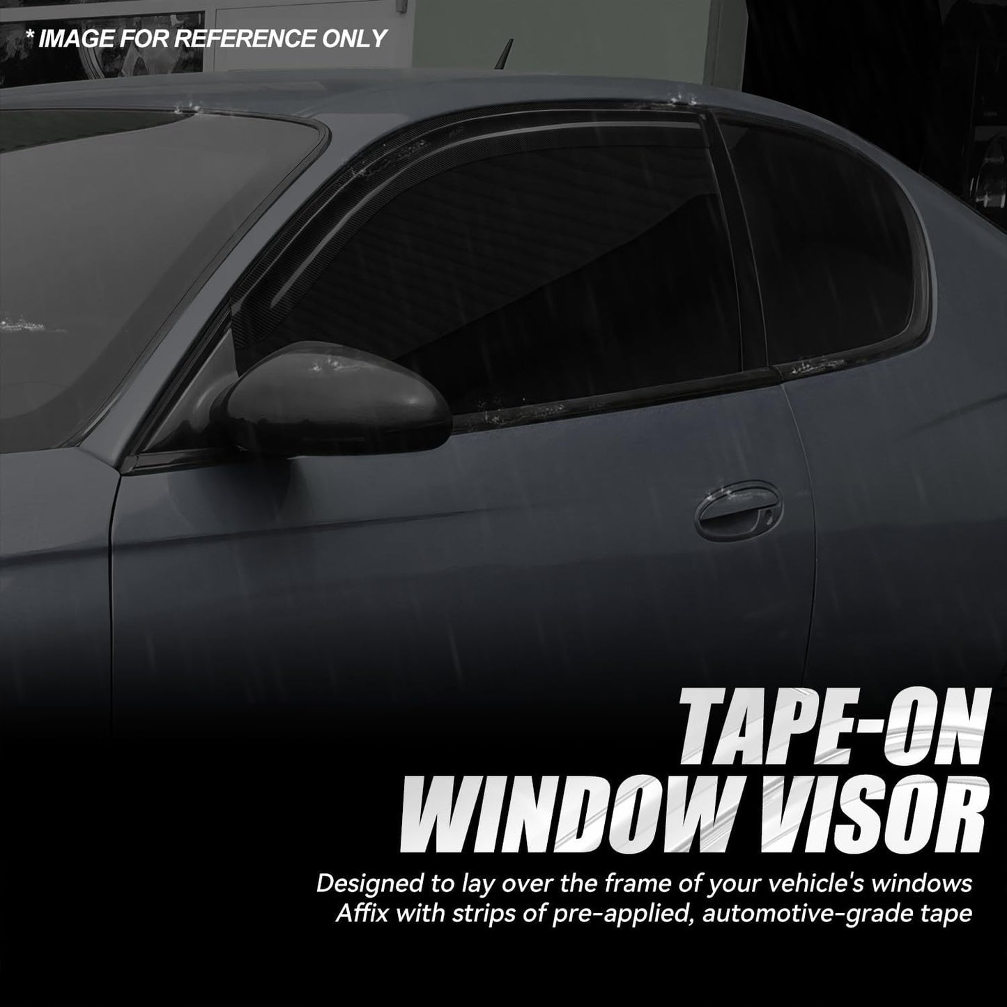 Auto Dynasty 2Pcs Carbon Fiber Pattern Window Visors Compatible with 2000-2007 Chevy Monte Carlo, Tape-On Front Window Deflectors Rain Guards Side Vent Shade, Glossy Black