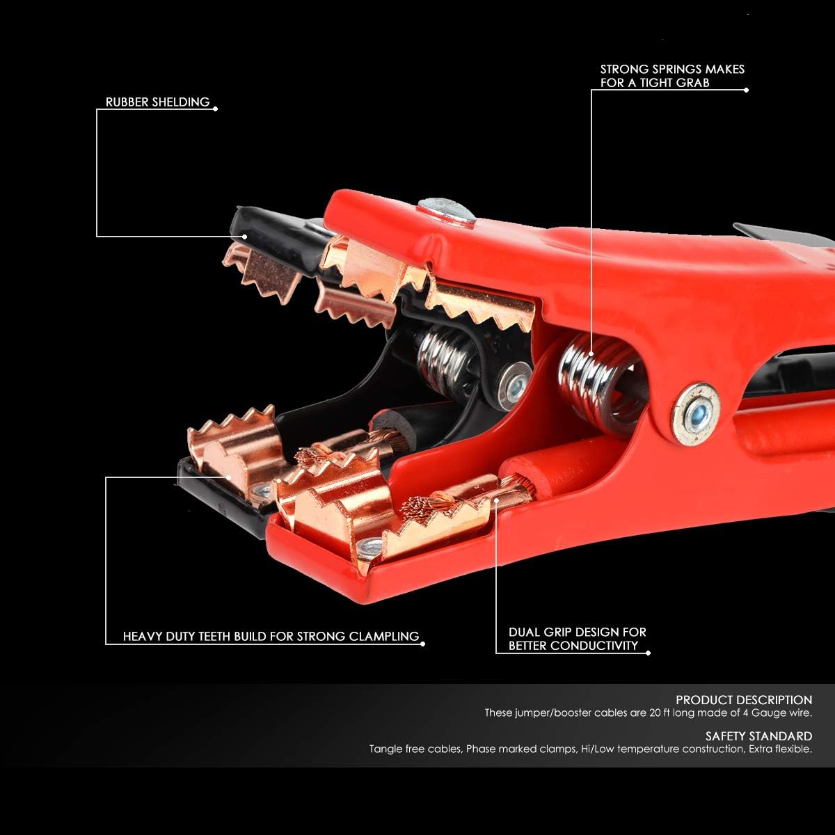 Auto Dynasty Heavy Duty 20 Feet 4 Gauge Booster Cable Power Jumper 500 AMP Emergency Battery Start Car/Motorcycle