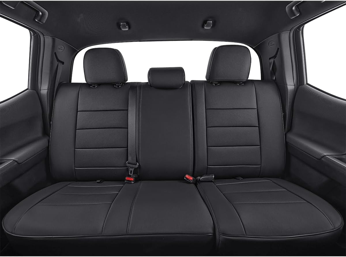 EKR Custom Fit Tacoma Rear Car Seat Covers for Select Toyota Tacoma (Petrol) 2024 2025 Double cab SR,SR5,TRD Sport,TRD Off-Road,Limited - Second Row Only,Leather (Black)