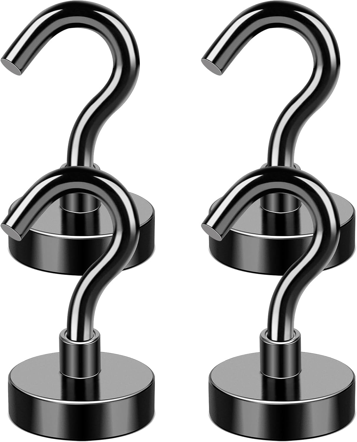 MIKEDE Magnetic Hooks, 25Lbs+ Black Heavy Duty Earth Magnets with Hook for Refrigerator, Strong Neodymium Magnetic Cruise Hooks for Hanging, Curtain, Grill and Kitchen - Pack of 4