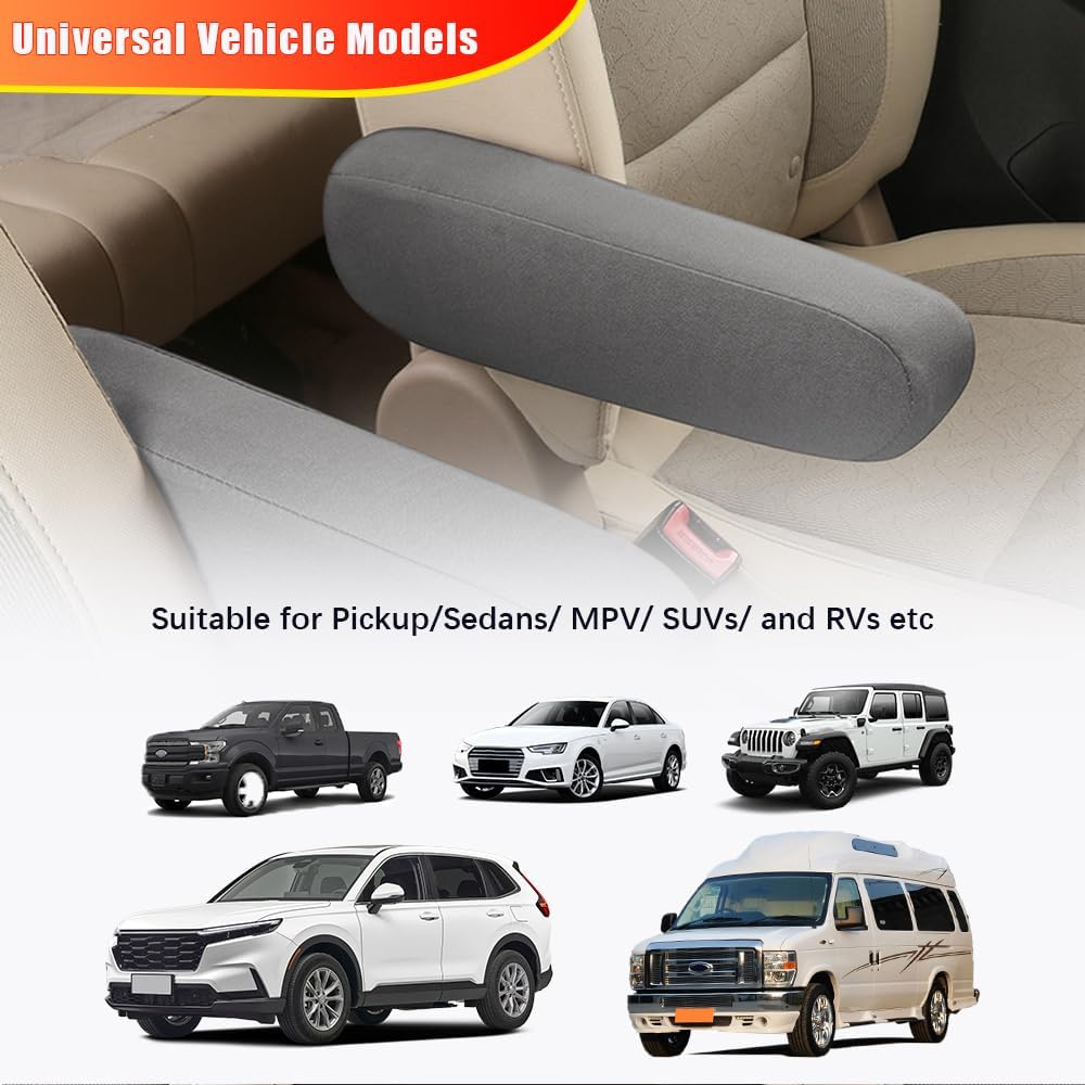 2PC Car Front Seat Armrest Covers,Universal Size Seat Arm Rest Cover,Flat Cloth Fabric Armrest Cover,Car Interior Accessories(Gray,1Pair)