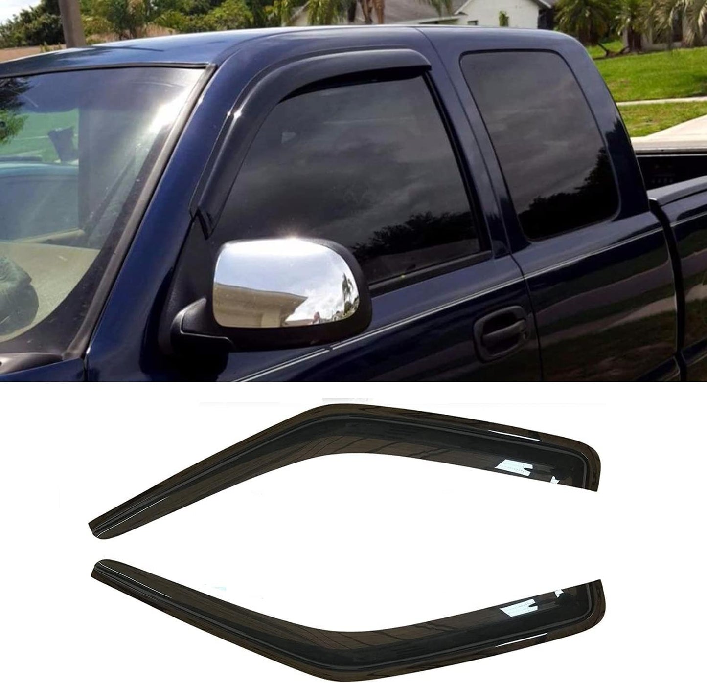 Rainproof Side Window Wind Deflectors for 99-06 Chevy Silverado/GMC Sierra 07 Classic Body 2-Door Regular Cab,1999-2007 Sierra, Tape-on Sun Window Visors Rain Guard Sets Vent Deflector 92956