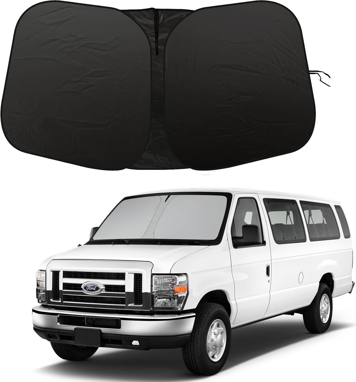 Front Windshield Sunshade fit for Ford Econoline E-Series Van 1992-2025 & Motorhome E-150 E-250 E-350 E-450 UV Ray Reflector Foldable Automotive Windshield Sunshades |Keeps Your Vehicle Cool|