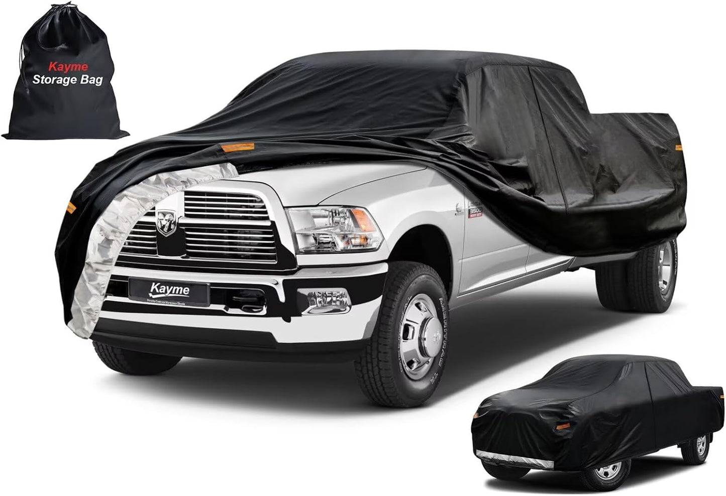 Kayme Truck Cover Custom Fit Dodge Ram 2500/3500(2009-2025) Crew Cab Short Bed. Full Exterior Heavy Duty Outdoor Pickup Truck Car Cover Waterproof All Weather.Car Tarp for Wind Sun Dust Protection.