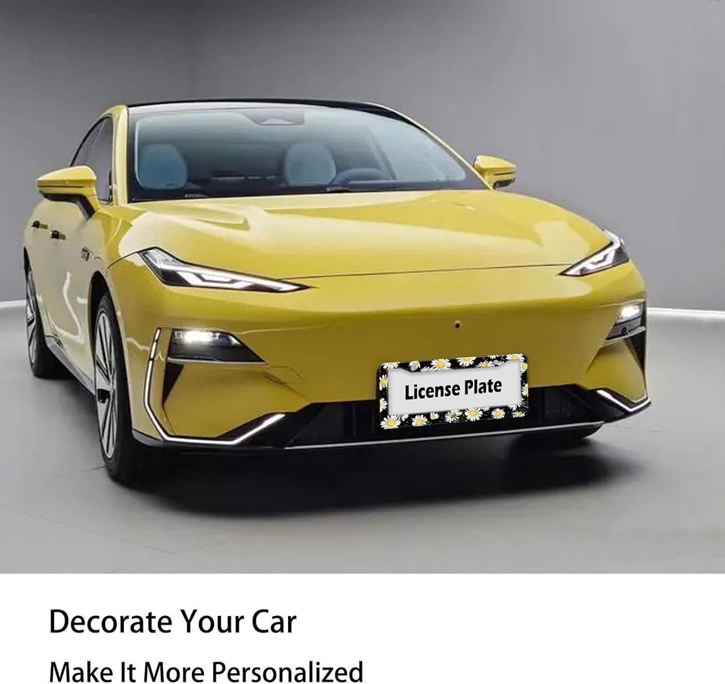 Daisy Flowers Car License Plate Frame, Flowers Print Tags Frames Holder Covers, Metal Aluminum Rustproof Car Accessories US Canada Standard with Screws for Women Men 6x12 Inch 2 Holes