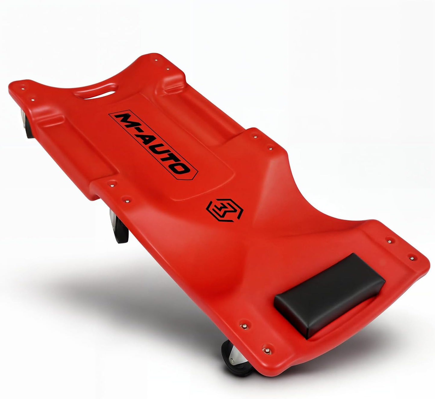 M-AUTO Mechanic Roller Creeper with Padded Headrest, 40" Dual Tool Trays Rolling Creeper for Garage Shop Auto Work Repair, Noiseless Swivel Casters, Red