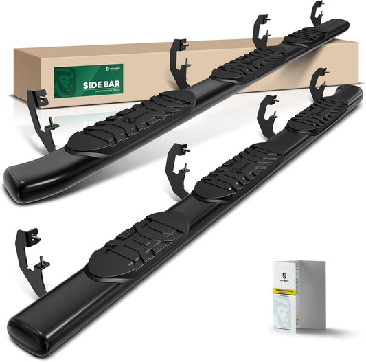 YHTAUTO 5 Inch Running Boards Side Steps Fit Chevy Silverado & GMC Sierra 1500/2500 HD/3500 HD 2019-2024, Crew Cab, Oval Bent Ends Carbon Steel Black Powder, Wheel to Wheel Truck Cab Side Step Rails