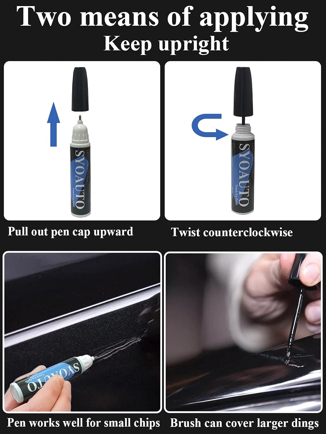 SYOAUTO Pearl Black Touch Up Paint for Cars Auto Touch up Paint Scratch Repair Pen Brush and Tip 2 in 1 Pearl Black