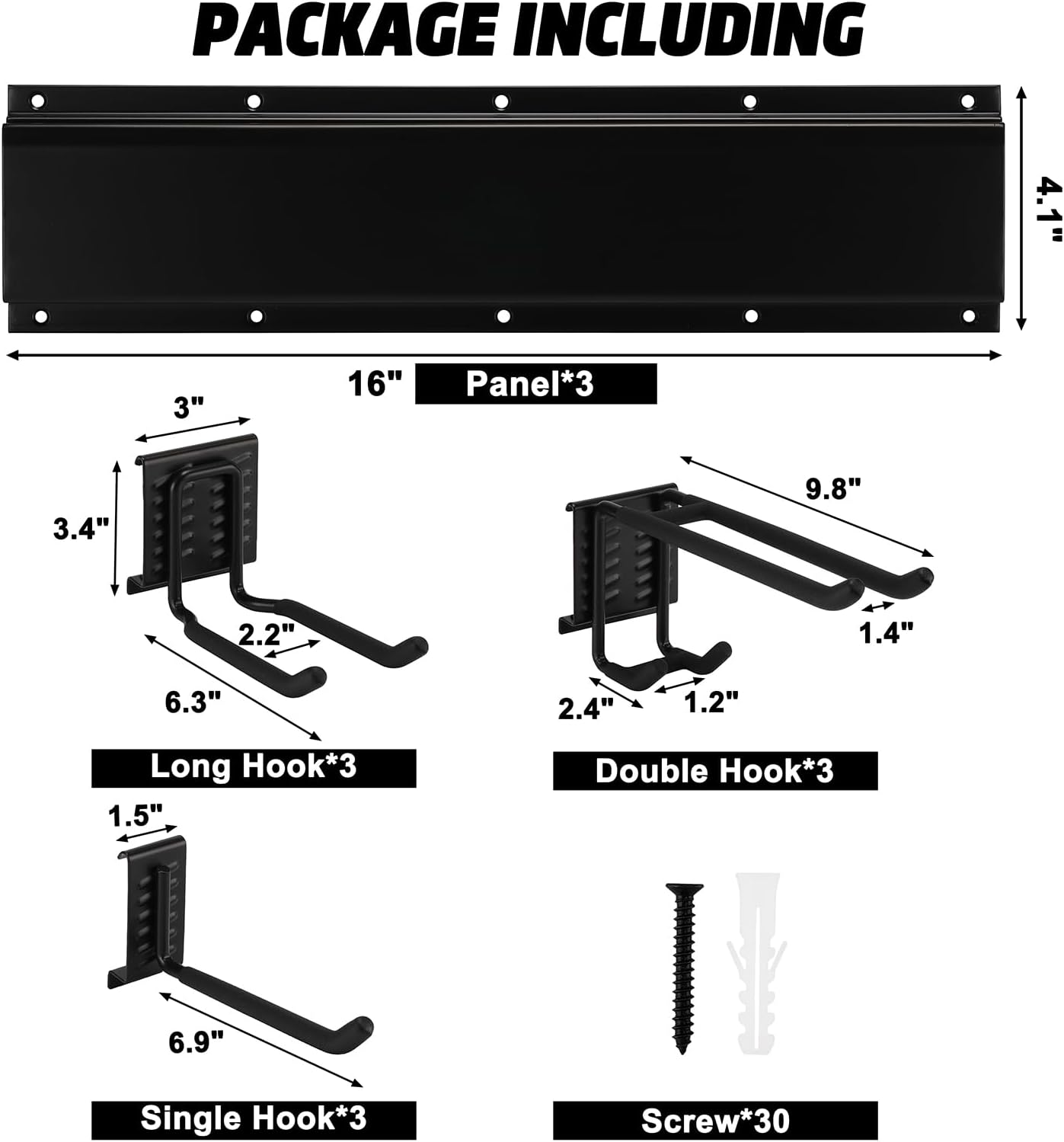 AIRTOON Garage Tool Organizer, 48 Inch Garage Organizer Wall Mounted Storage System with 9 Hooks, Max Load 500lbs Garage Storage for Garden Tools, Shovels, Trimmers, Hoses