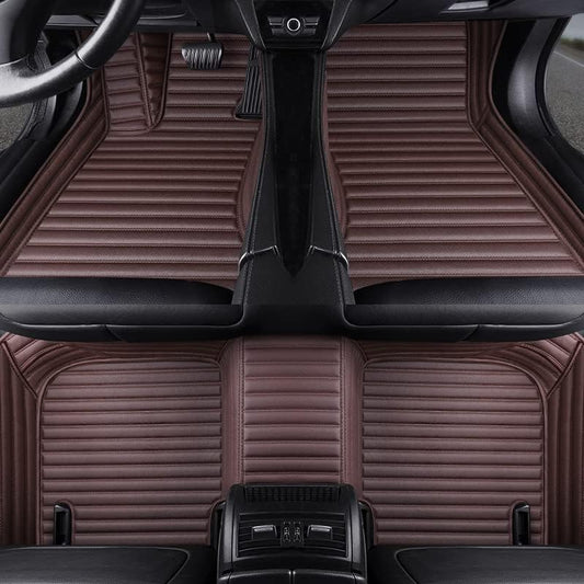 Custom All-Weather Protection Luxury Leather Floor Mats for Cars SUVs Trucks According Anti-Slip Leather Floor mats ﻿ (41,Striped Dark Brown)