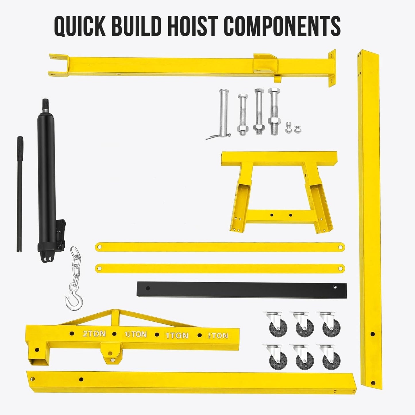 2 Ton Engine Hoist, Hydraulic Cherry Picker Engine Hoist Lift, 4400LBS Heavy Duty Crane Lifter with 6 Casters and Telescopic Boom, Foldable & Portable Design, for Garage, Workshop, Warehouse (Yellow)