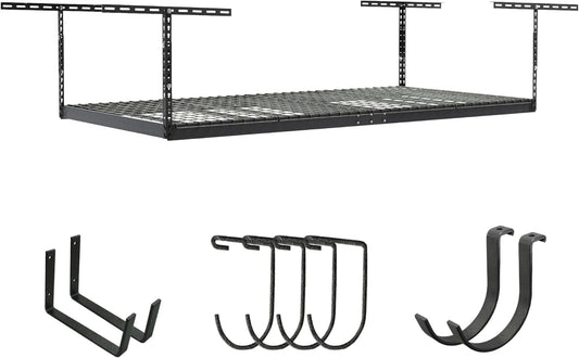 SafeRacks Overhead Storage Rack - Heavy Duty, 600 lb Capacity, Adjustable, Ceiling Mount for Garage 4x8 Hammertone (12"-21")