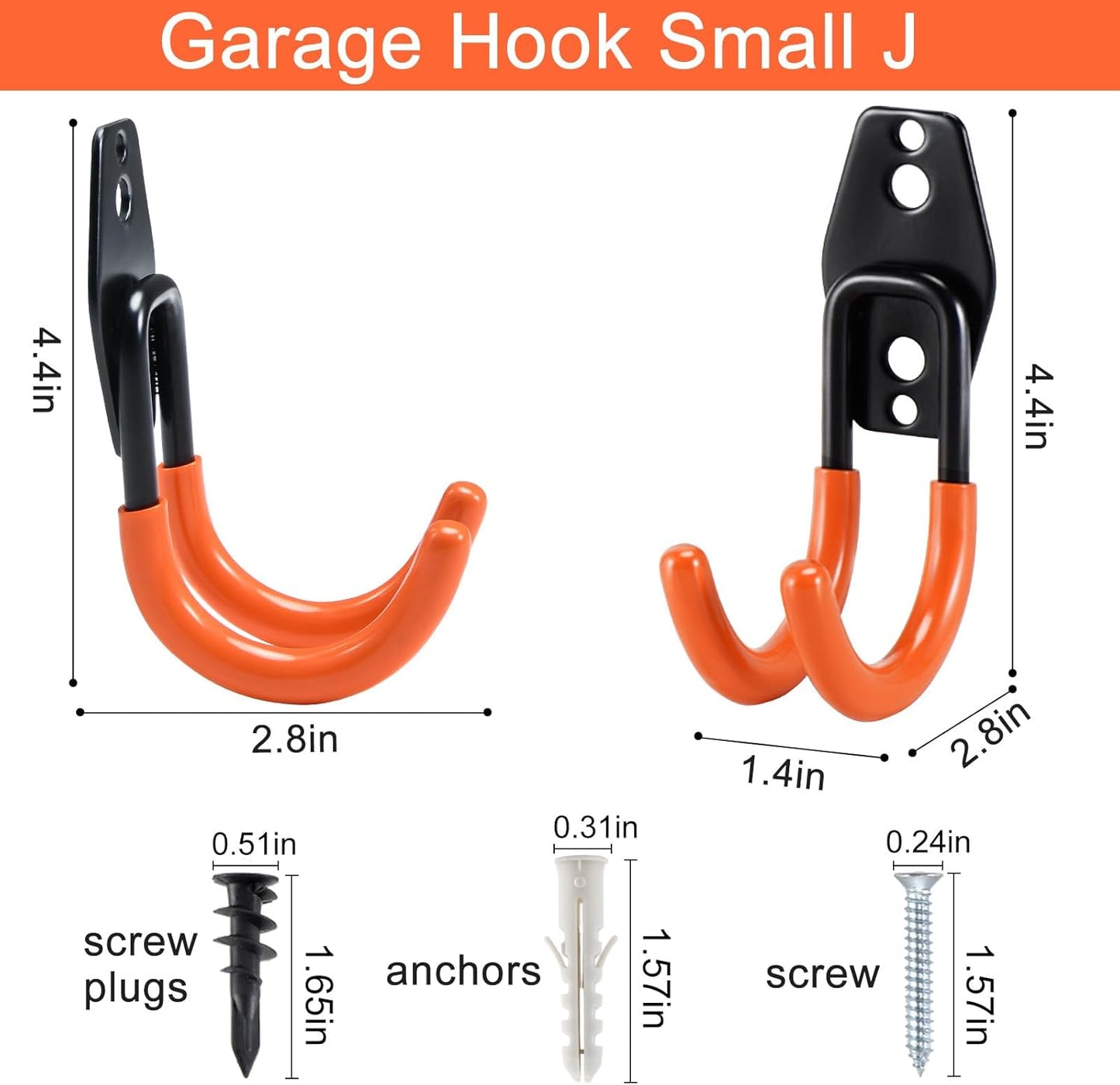 AOBEN Garage Hooks Heavy Duty, Steel Garage Storage Hooks, Utility Tool Hangers and Combinable Wall Mount for Organizing Ladders, Bikes, Hoses, and More Equipment (Small J, 6 Pack)
