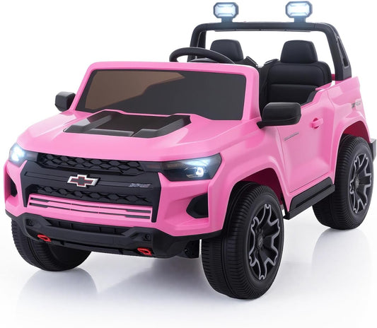 Joywhale 24V Ride on Truck 4WD Kids Electric Vehicle Licensed Chevorlet Ride on car with 7AH Big Battery, 320W Powerful Motors, 2 Seats, Music, 4 Wheel Suspension, 2 Speeds, LED Lights, Rose Red