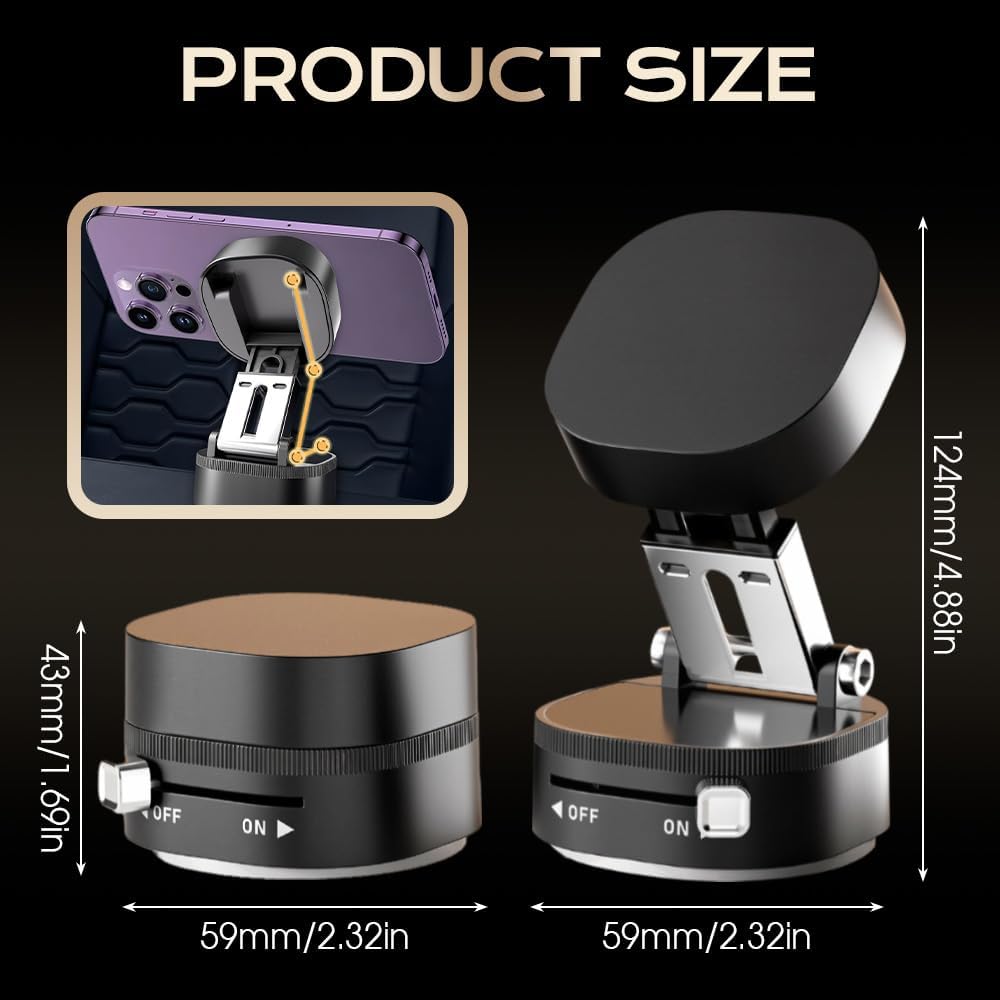 360° Adjustable Vacuum Magnetic Phone Holder,Upgraded Strong Suction Portable Magnetic Car Phone Stand,Universal Magnetic Phone Mount for Cars/Gyms/Indoor/Outdoor (White)