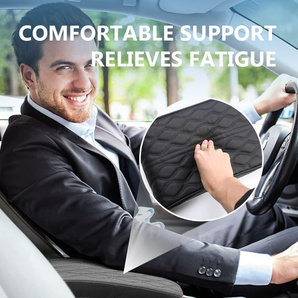 2025 Upgrade Universal Style Memory Cotton Car Armrest Box Pad,New Leather Car Armrest Box Pad Car Center Console Cover Pad,Vehicle Seat Box Cushion Protector for SUV Truck (Black, Wave Pattern)
