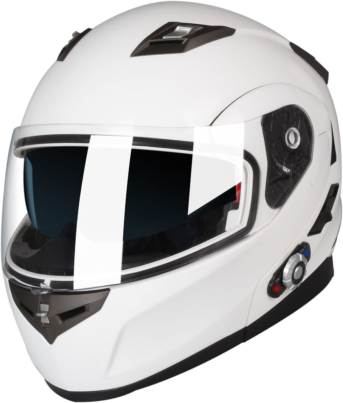 FreedConn BM2-S Bluetooth Motorcycle Helmet, Flip-Up Modular Motorbike Helmet, 500M Connectivity for 2-3 Riders, Voice Dial, Hands-Free Call, MP3, FM, DOT Certified (Medium, White)