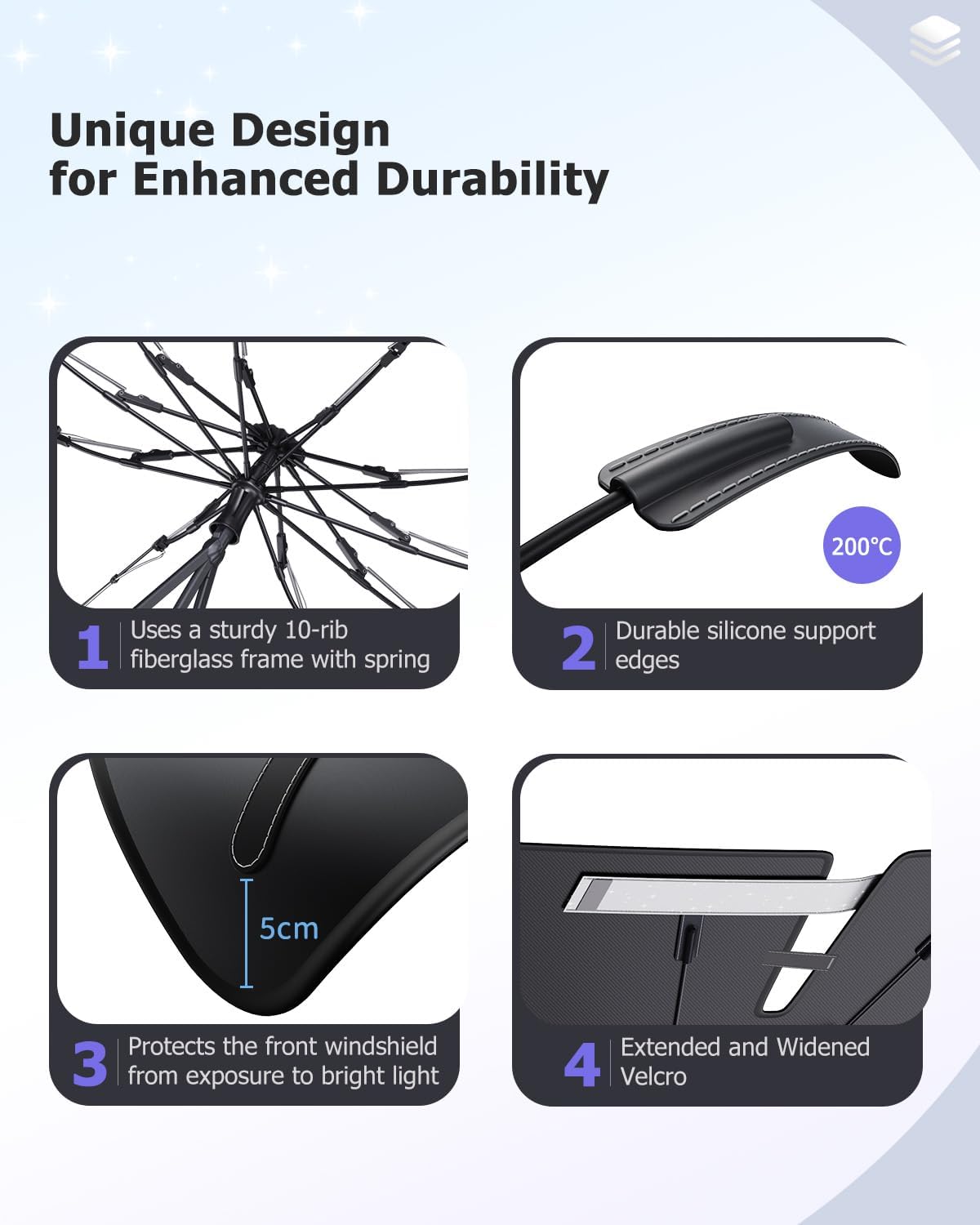 2025 Upgrade Car Windshield Sun Shade Windshield Sunshade Umbrella [Star Fabric] Protect Car from Sun Rays&Heat Damage Keeps Vehicle Cool, Spring Structure Edge Fits Sedans,SUVs,Trucks,Hatchbacks (L2)