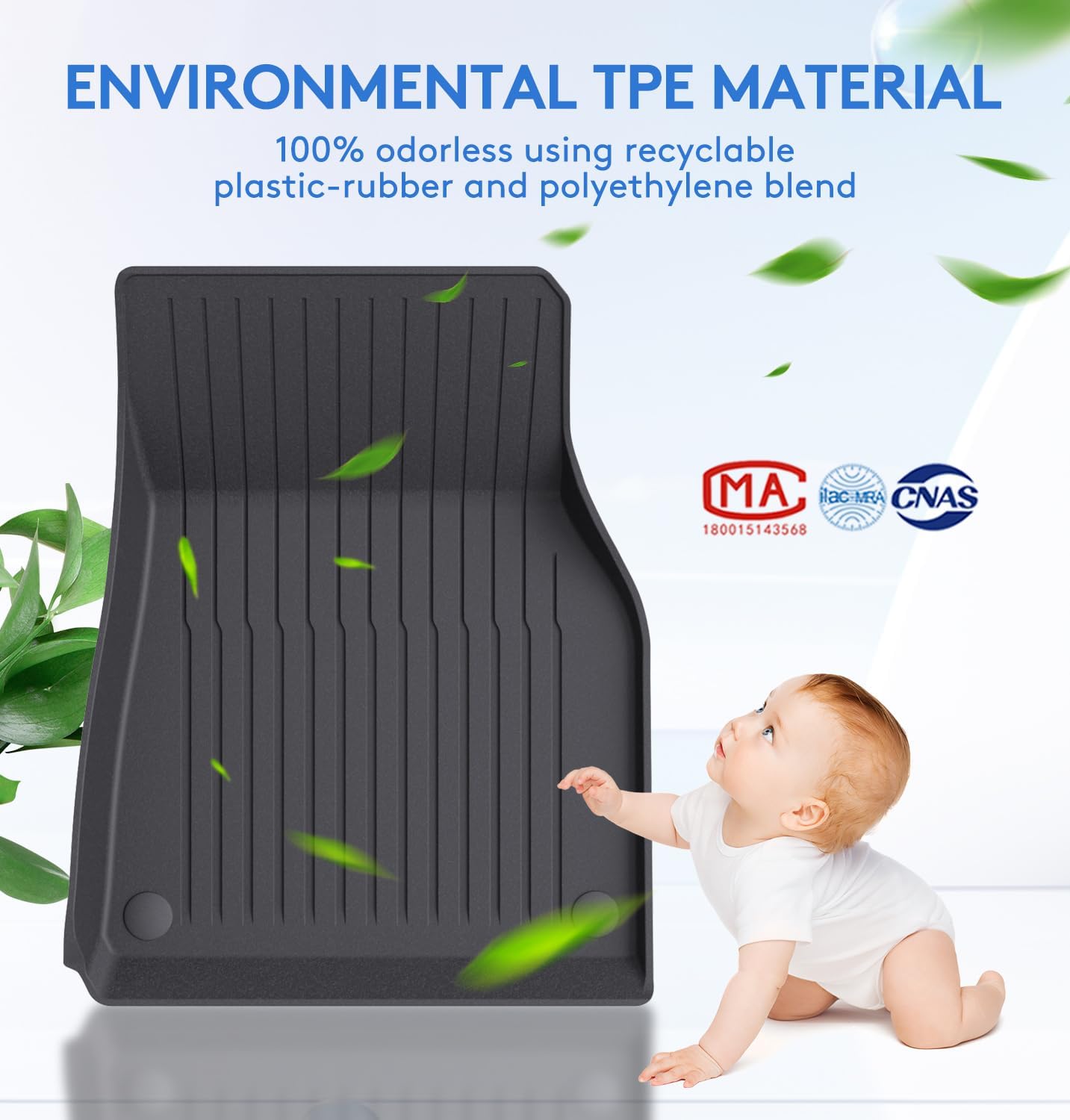 Floor Mats Fits for Tesla Model Y 5-Seat 2024-2020 - Custom Fit All Weather Front & Rear Row TPE Car Mats Floor Liners, 3-Piece (Not Fit 7-Seat)