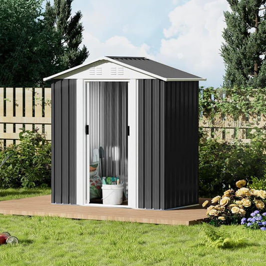 5x3 FT Outdoor Storage Shed, Metal Garden Shed with Frame Floor, Small Outside Tool Shed with Lockable Sliding Doors & 4 Air Vents, Waterproof Storage Building for Backyard, Patio, Lawn, Gray
