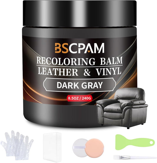 Dark Gray Leather Recoloring Balm,Leather Couch Scratch/Stain Remover,Leather Repair kit for Vinyl Furniture and Car Interior,Leather Dye Paint for Scratched and Faded Leather Couches