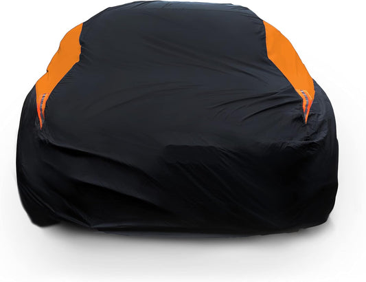 MORNYRAY Waterproof Car Cover All Weather Snowproof UV Protection Windproof Outdoor Full car Cover, Universal Fit for Sedan (Orange, A1-Fit Sedan Length(154-163 inch)