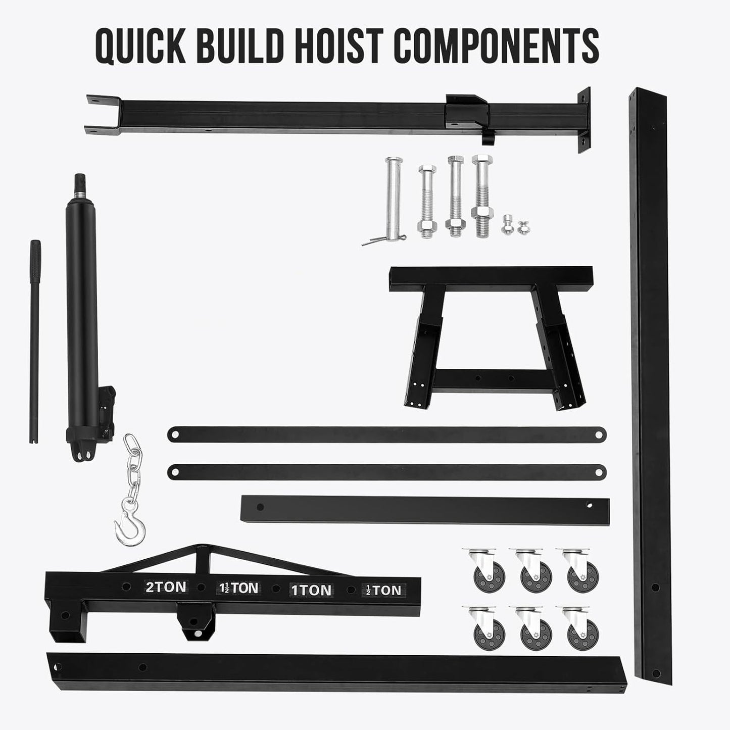 2 Ton Engine Hoist, Hydraulic Cherry Picker Engine Hoist Lift, 4400LBS Heavy Duty Crane Lifter with 6 Casters and Telescopic Boom, Foldable & Portable Design, for Garage, Workshop, Warehouse (Black)