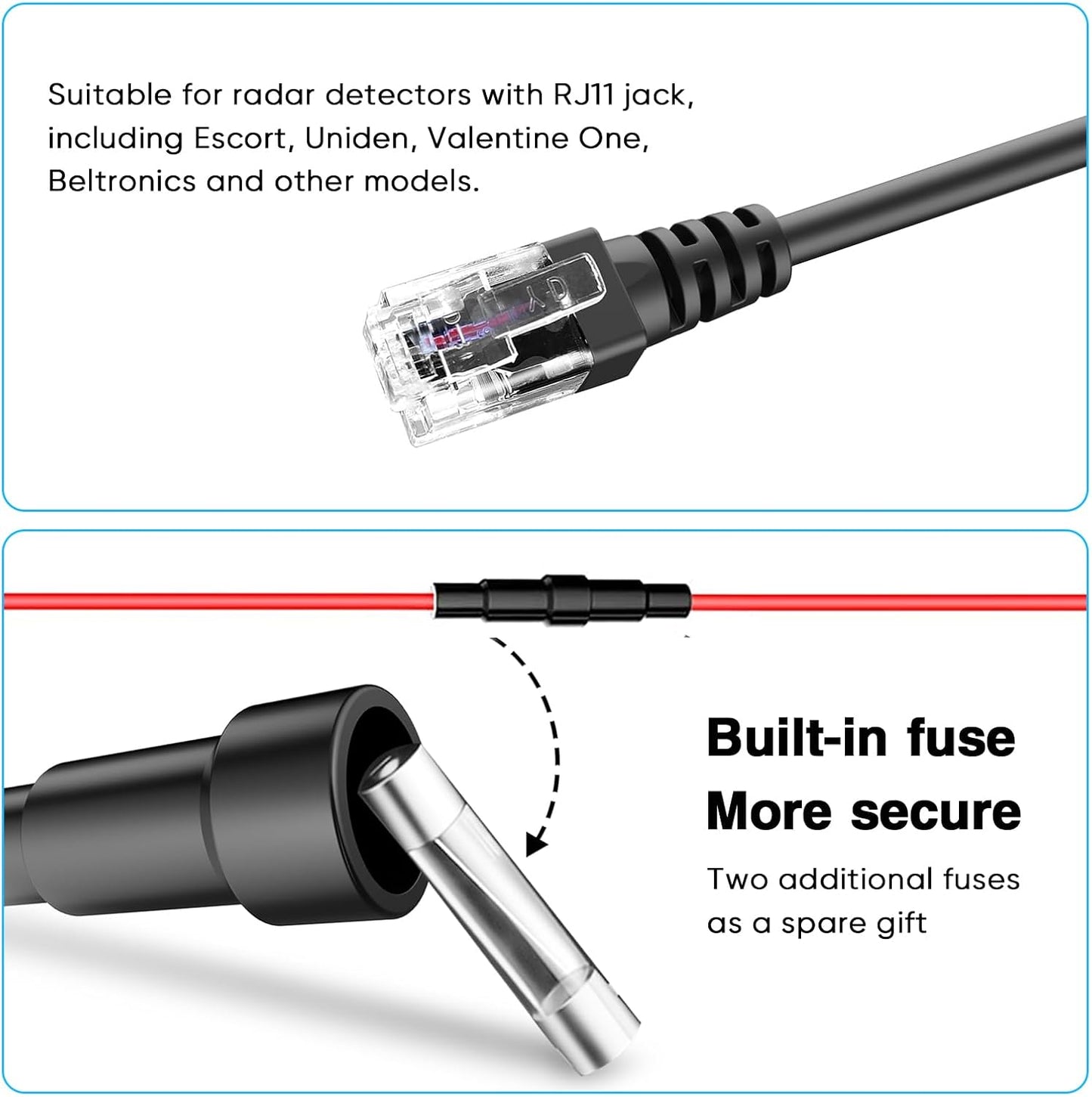 Radar Detector Rearview Mirror Rod Mounting Bracket and Radar Direct Power Cord Hardwired Kit and Fuse Tap(for Radar Base with EZ Magnet Connection)