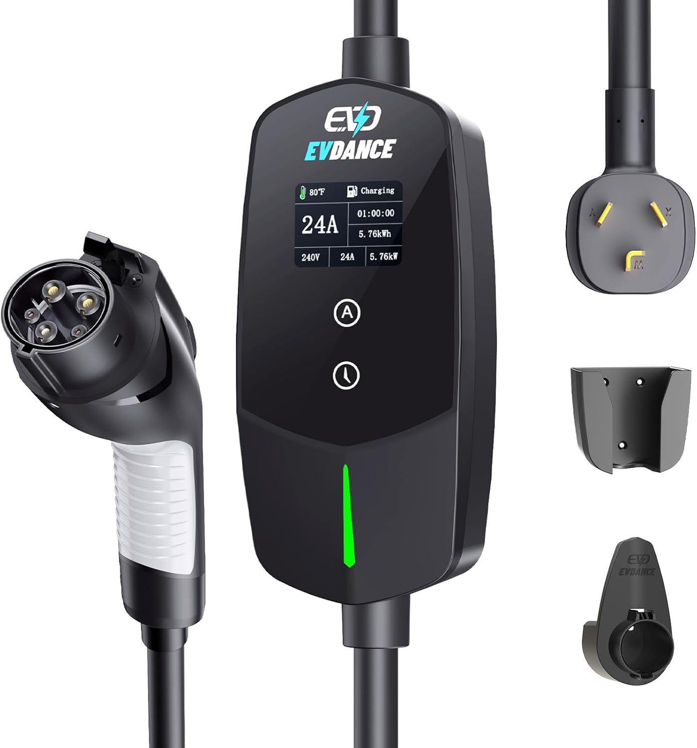 Level 2 EV Charger 24Amp 240V - NEMA 14-30P Charging Station, 25FT Cable for Home/Garage, J1772 Electric Vehicles & Adjustable Current (10-24A) (for J1772(Non-Tesla Evs), NEMA 10-30 Plug)