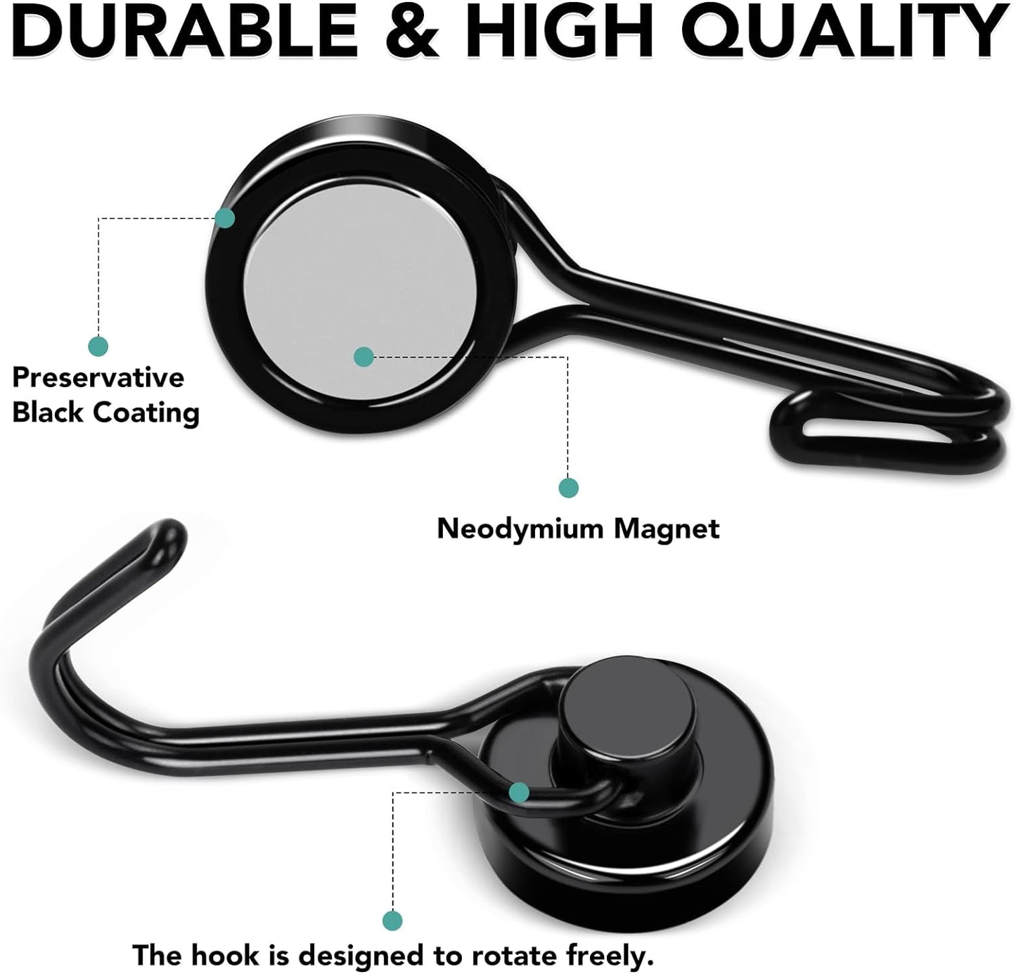 MIKEDE Strong Magnetic Hooks, 40LBS Black Swivel Swing Magnetic Hooks Heavy Duty, Rare Earth Magnets with Hooks for Fridge, Magnetic Grill Hooks for Cruise Cabins, Hanging, Kitchen - 28 Pack