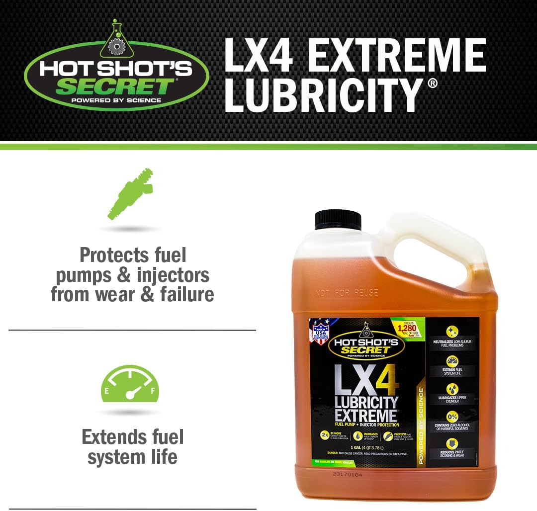 Hot Shot's Secret LX4 Lubricity Extreme 1 Gallon, Fuel Treatment for All Engines, Gasoline & Diesel Additive, Fuel Additive Increases Lubricity, Protects & Extends Fuel System Life