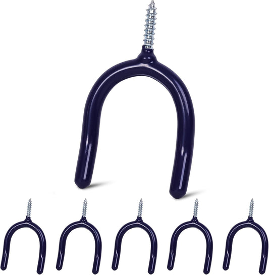 6 Pack Garage Storage System Steel U Hooks with Anti-Slip Coating Home Improvement and Organization Screw in Hooks Easy Wall Mounting Heavy Duty Bike and Ladder (Blue, 6 Pack)