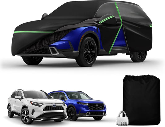Car Cover for Honda CRV 1997-2025, Toyota RAV4 1996-2025, 210D Outdoor Waterproof UV Protection, Rain Sun Snow Protector with Cotton Layer, Zipper Door, Reflective Strip, Storage Bag