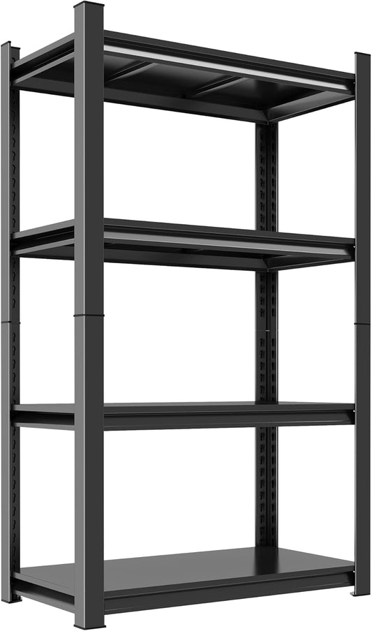 59''H Garage Shelving Heavy Duty Rack, 2400 LBS Large Capacity 4 Tier Adjustable Storage Shelves, Metal Industrial ShelvingUnits for Garage, Basement and Warehouse, 59''H×31.5''W×13.78''D, Black