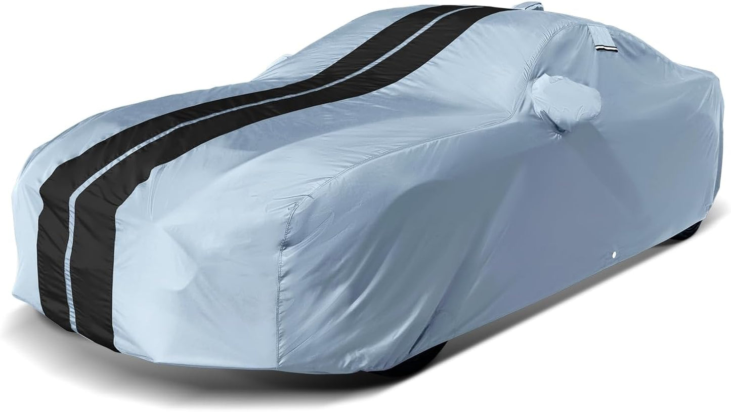 iCarCover Custom Car Cover for Pontiac 6000 Wagon (1984-1991) Waterproof All-Weather Rain Snow UV Sun Protector Full Exterior Indoor Outdoor Car Cover (Stripe - Gray/Black)