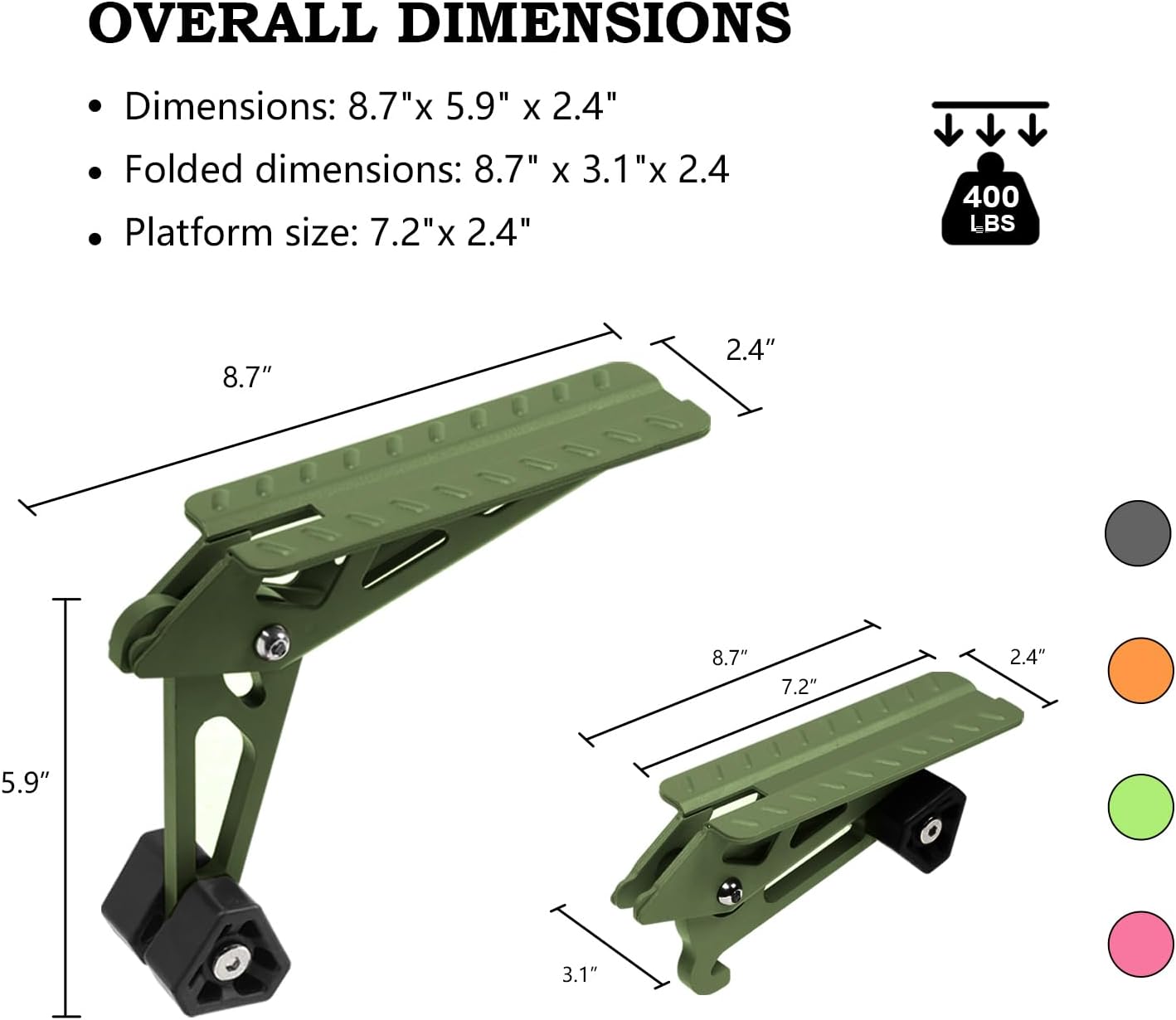 COWVIE Foldable Car Door Step Stand Pedal - Access to Vehicle's Top Roof Both Feet Stand Pedal Ladder for Most SUV Truck Dark Green