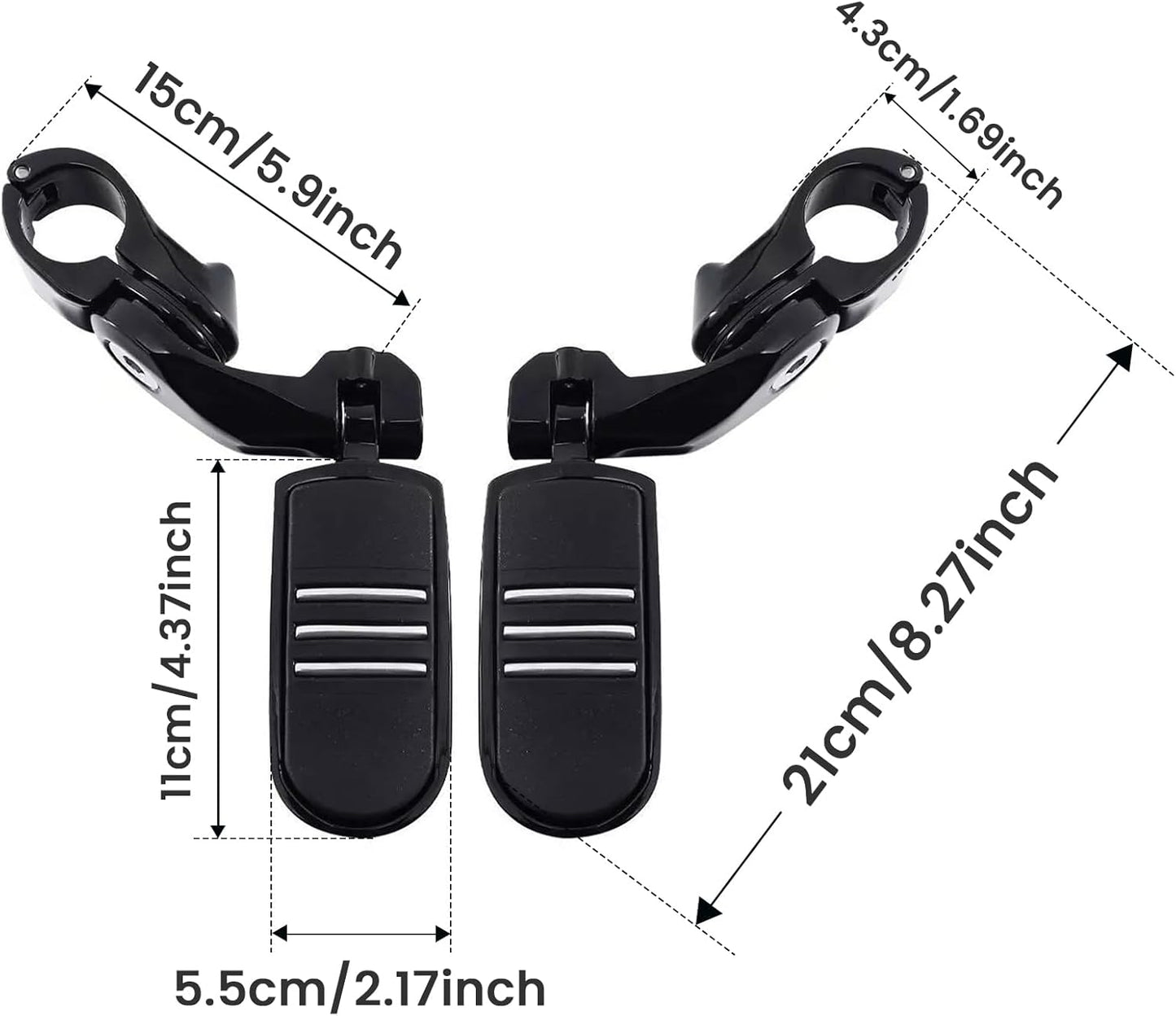 1.25" 32MM Motorcycle Adjustable Highway Pegs for Harley Davidson Touring Road King Road Glide Street Glide Electra Glide Dyna Sportster Softail 1 1/4" Crash Bar Highway Foot Pegs, Black