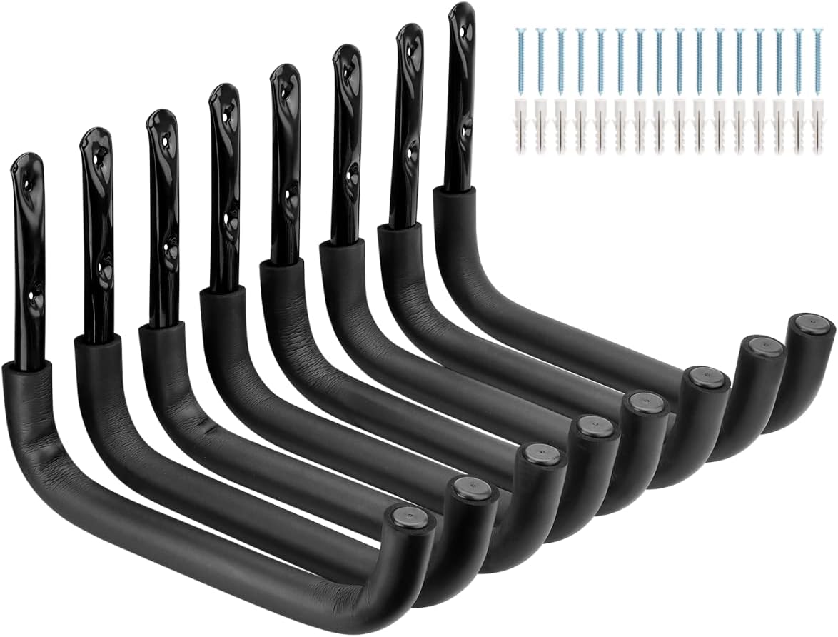 Heavy Duty Garage Storage Hook, 8 Pack Wall Mount Ladder Hooks with 12.7" Jumbo Arm, Utility Hooks for Bike, Folding Chair, Bulk Items (12.7Inch x 9.3Inch)