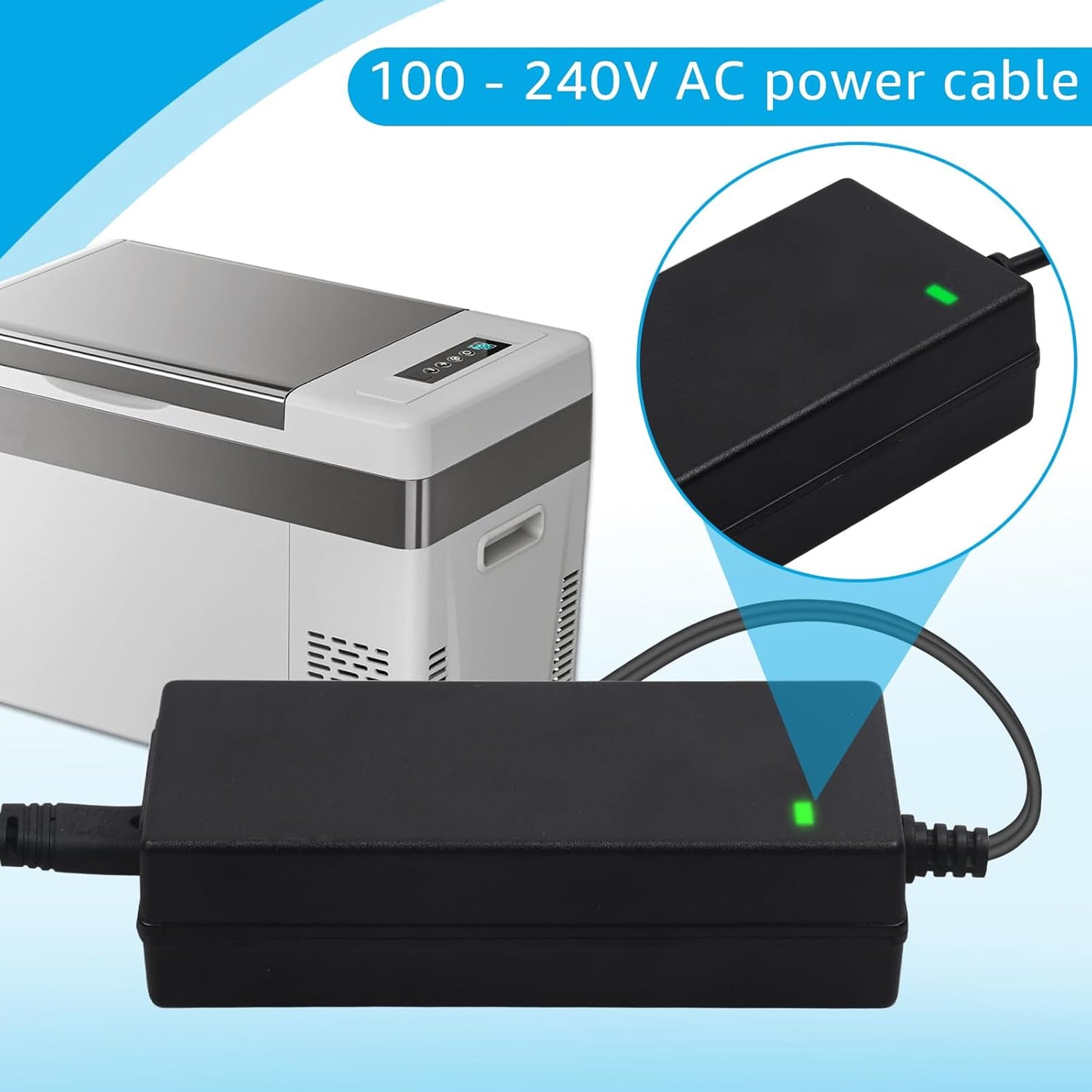 Car Refrigerator Power Adapter.AC/DC AC Power Cord Suitable for 12V Car Refrigerators, 12V Refrigerators, and Portable Car Refrigerators.